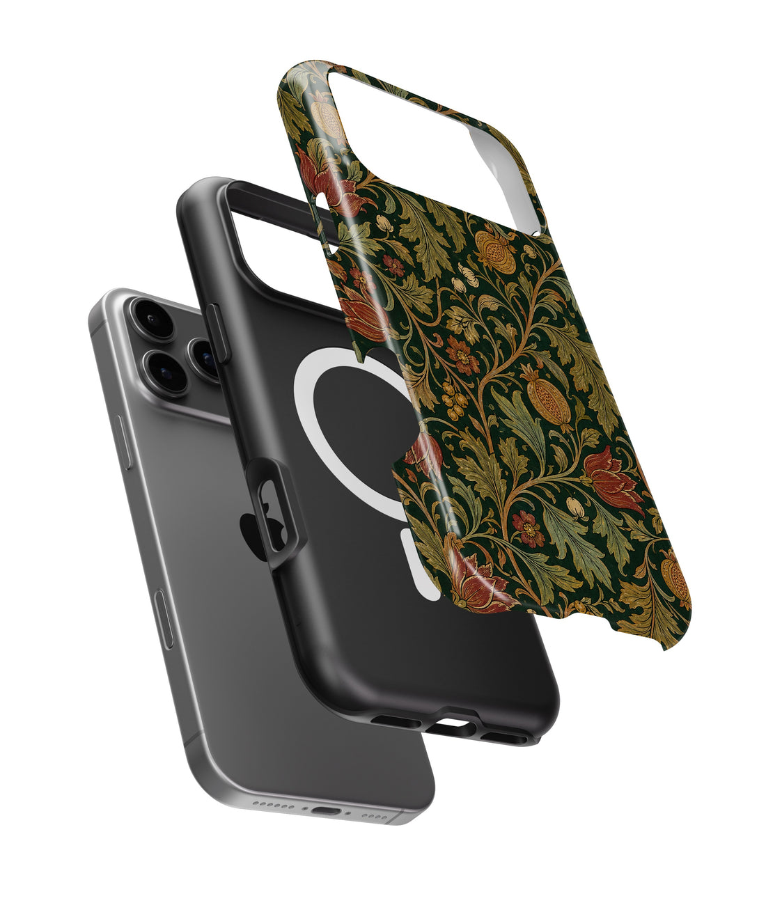 Forest green Arts and Crafts floral botanical shockproof MagSafe iPhone case for iPhone 17 Pro Max