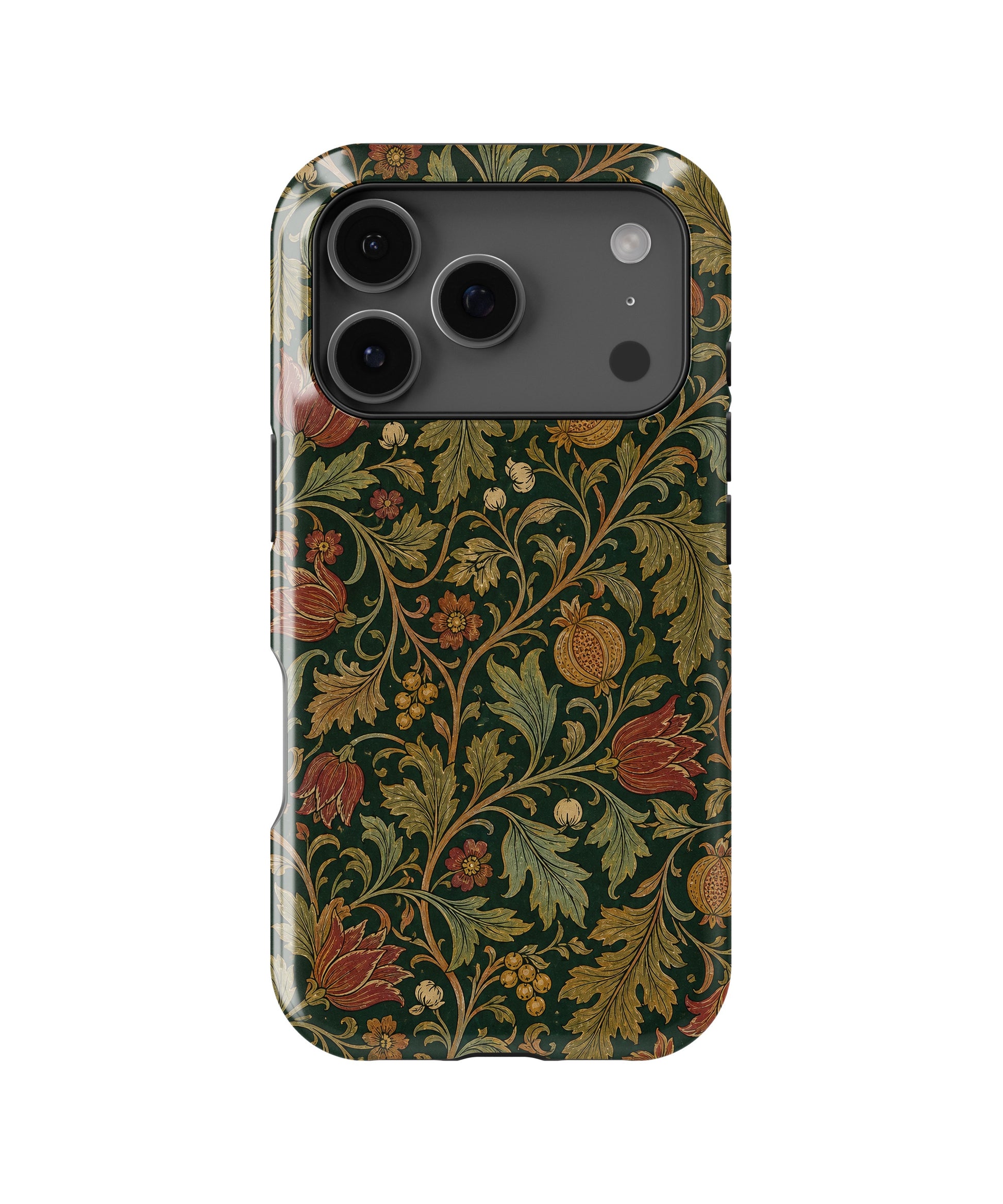 Forest green Arts and Crafts floral botanical MagSafe iPhone tough case for iPhone 17 Pro