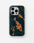 Japanese koi pond with dark blue water and gold ripples shockproof case for iPhone Pro models