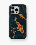Japanese koi pond with dark blue water and gold ripples shockproof case for iPhone Pro Max models