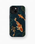 Japanese koi pond with dark blue water and gold ripples shockproof case for standard iPhone models