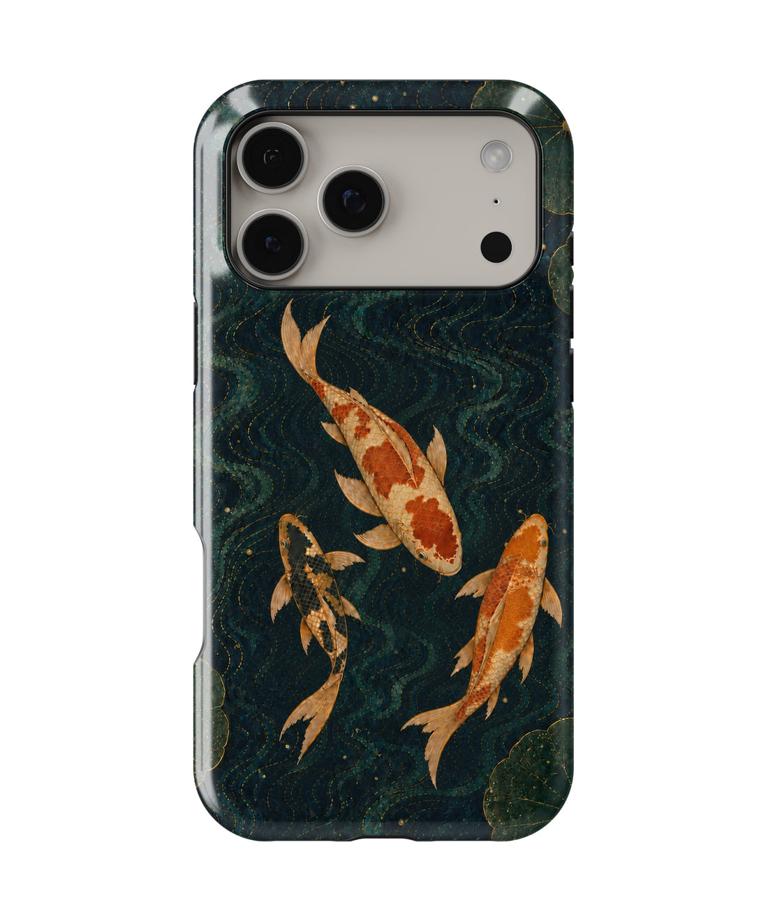 Japanese koi pond with dark blue water and gold ripples shockproof MagSafe iPhone case for iPhone 17 Pro Max