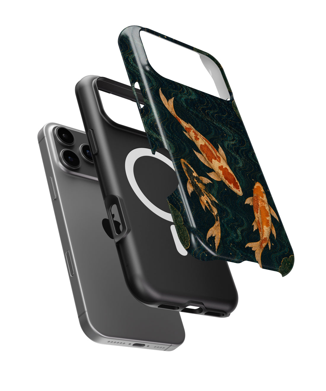 Japanese koi pond with dark blue water and gold ripples shockproof MagSafe iPhone case for iPhone 17 Pro Max