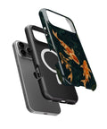 Japanese koi pond with dark blue water and gold ripples iPhone case with built-in MagSafe magnetic ring
