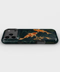 Japanese koi pond with dark blue water and gold ripples tough iPhone case with raised camera and edge protection