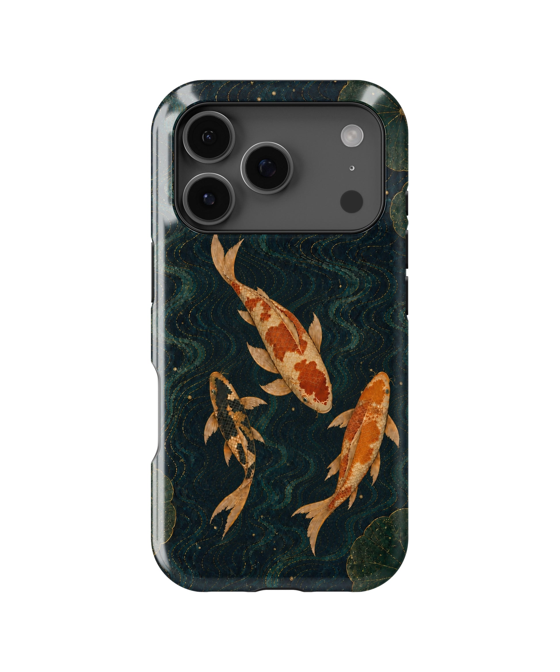 Japanese koi pond with dark blue water and gold ripples MagSafe iPhone tough case for iPhone 17 Pro