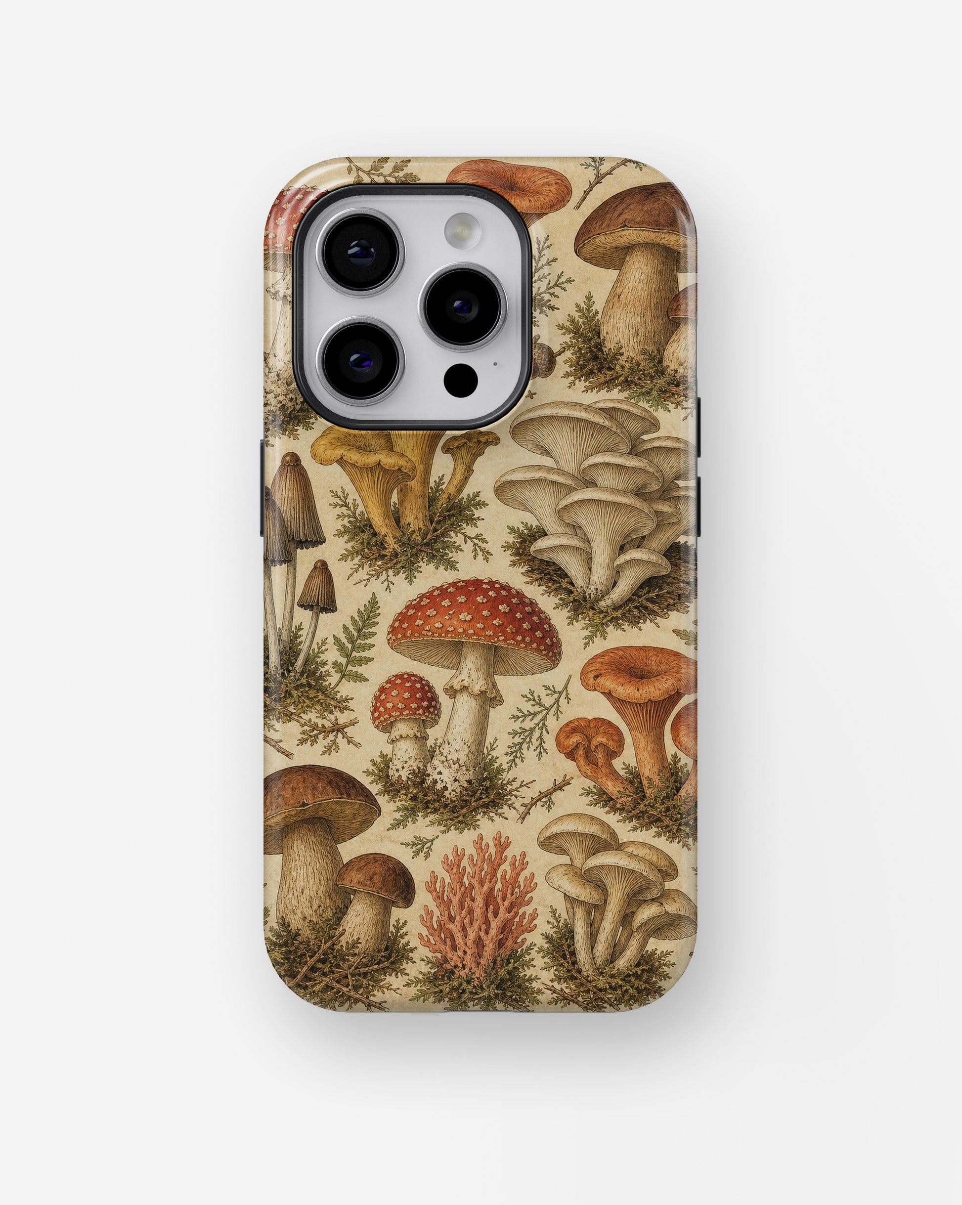 Vintage mushroom field guide woodland fungi shockproof case for iPhone Pro models