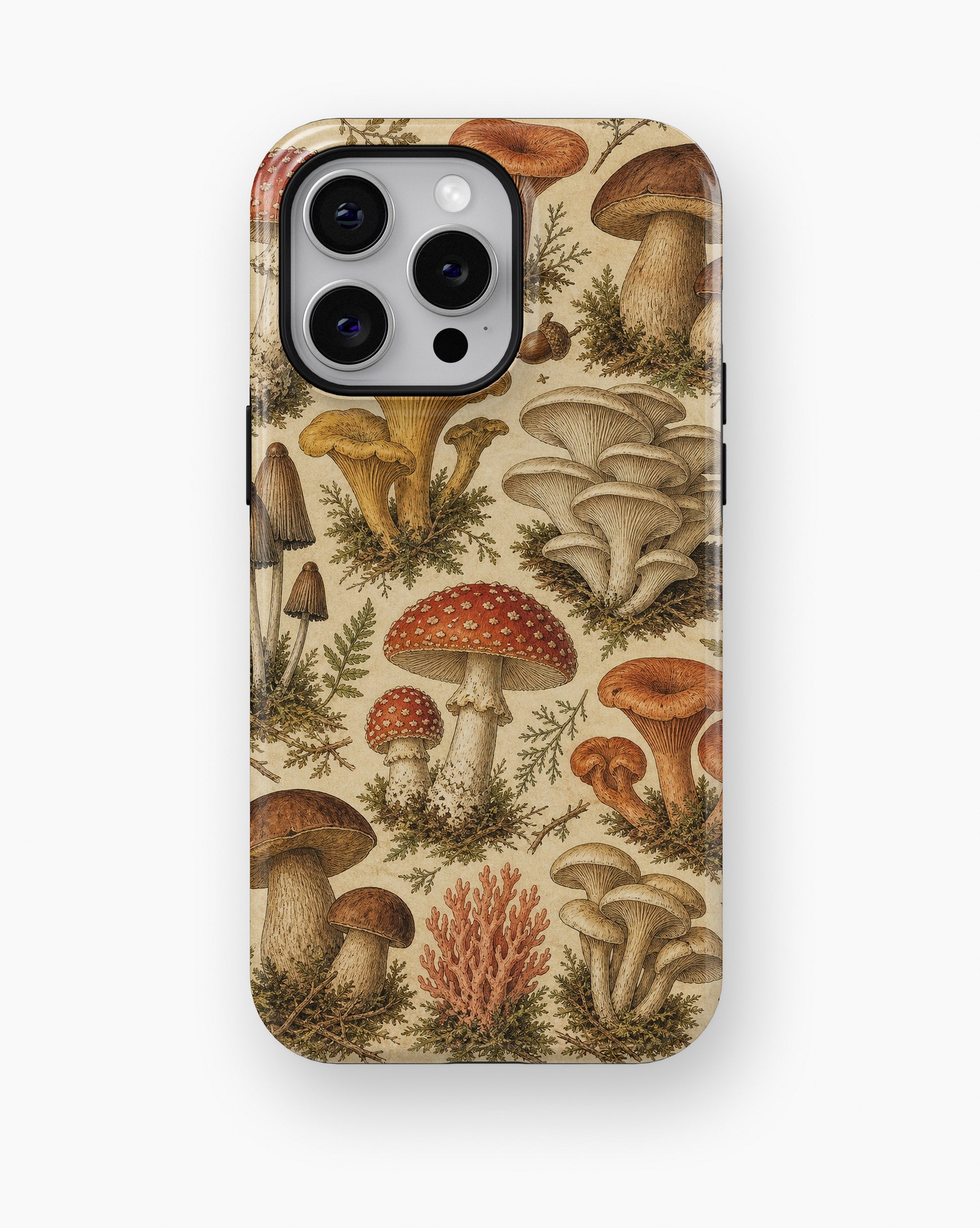 Vintage mushroom field guide woodland fungi shockproof case for iPhone Pro Max models