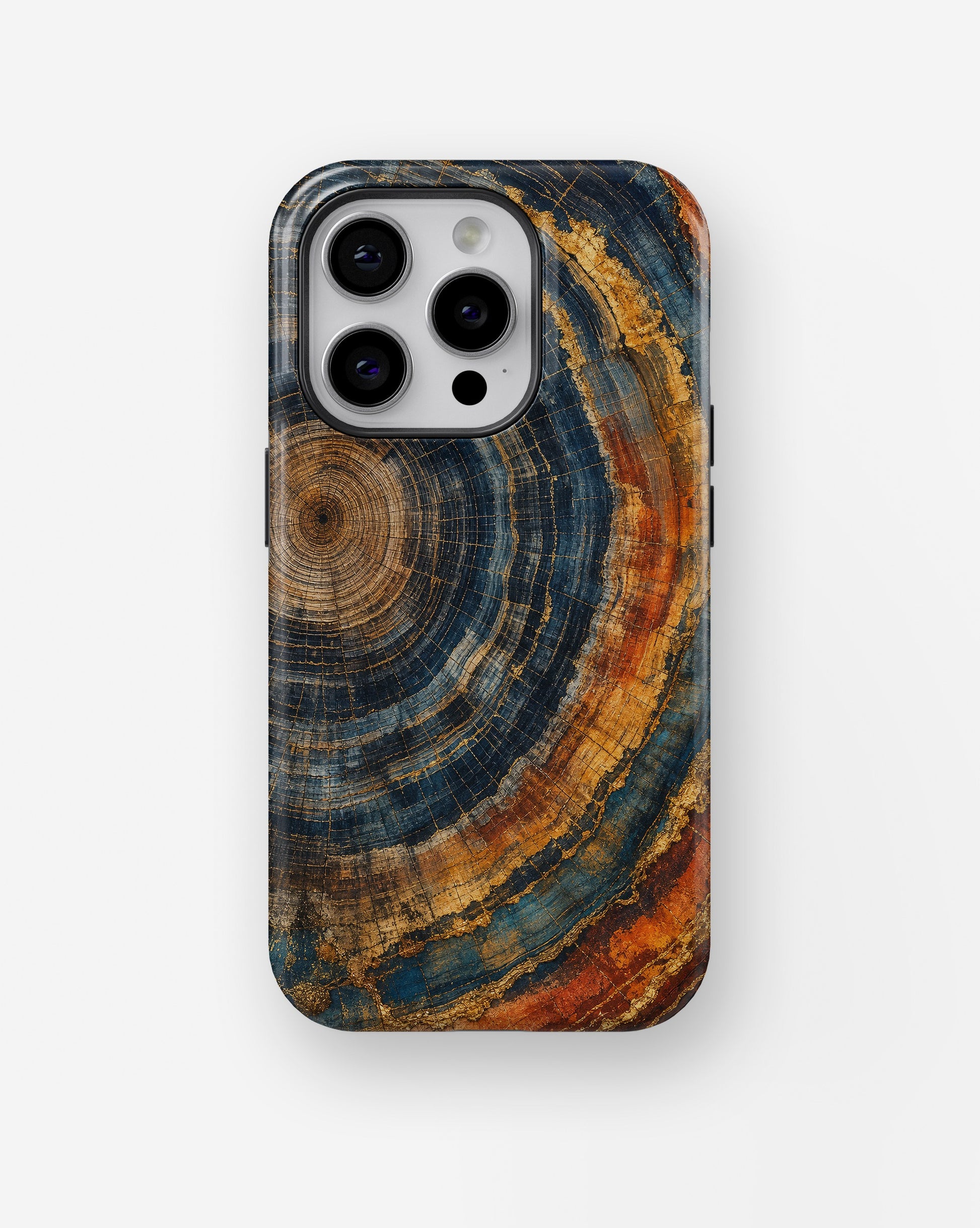 Blue rust gold tree ring mineral slice abstract shockproof case for iPhone Pro models