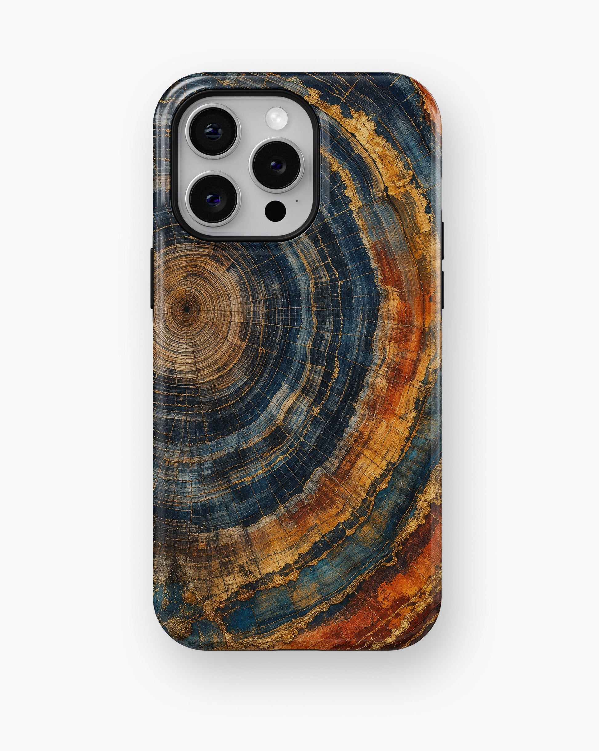 Blue rust gold tree ring mineral slice abstract shockproof case for iPhone Pro Max models