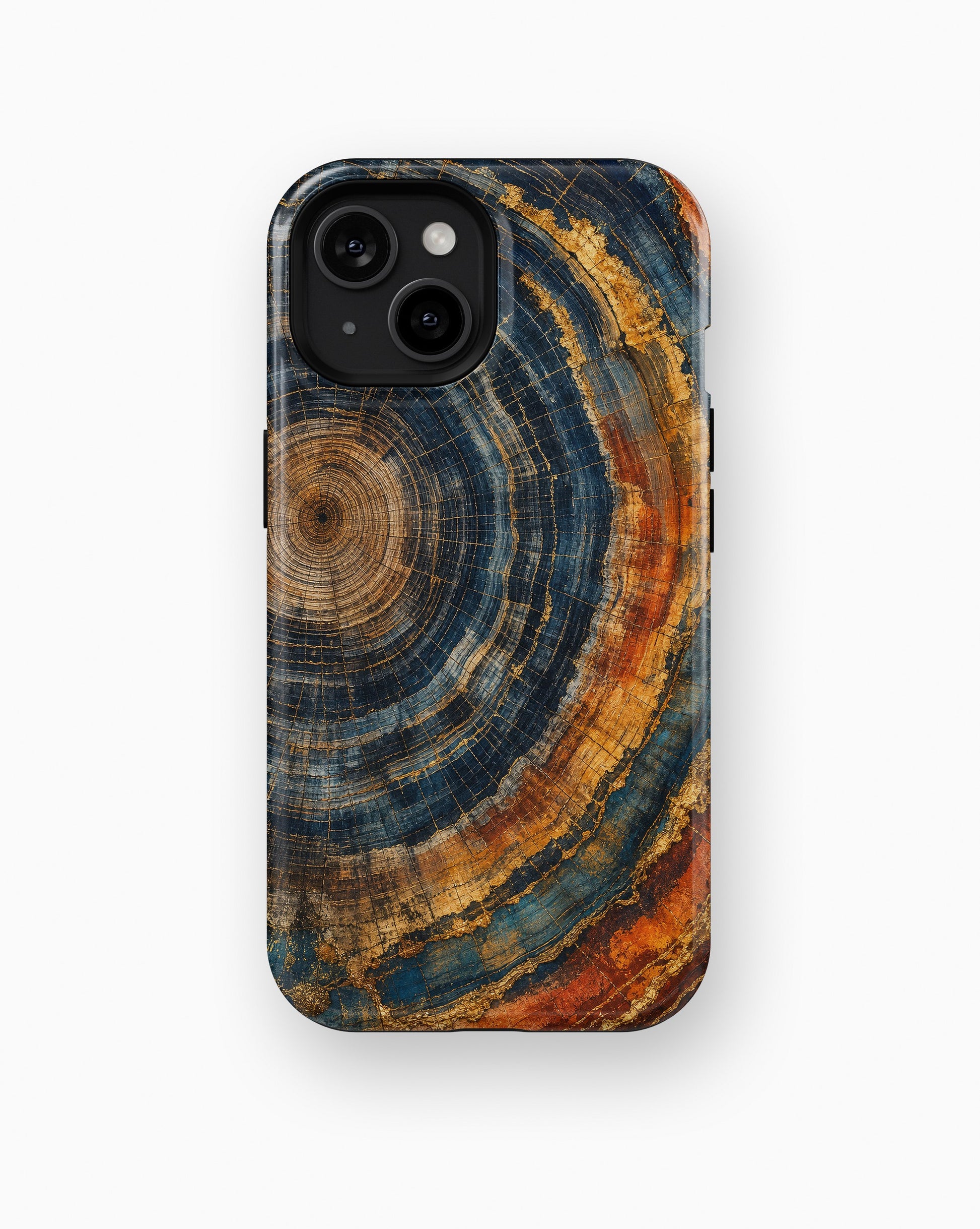 Blue rust gold tree ring mineral slice abstract shockproof case for standard iPhone models