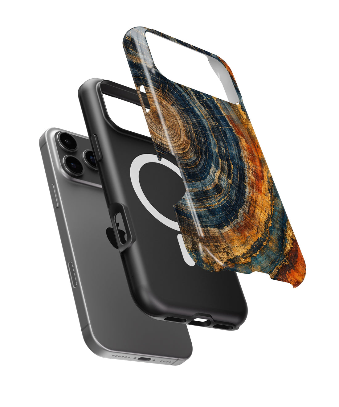 Blue rust gold tree ring mineral slice abstract shockproof MagSafe iPhone case for iPhone 17 Pro Max