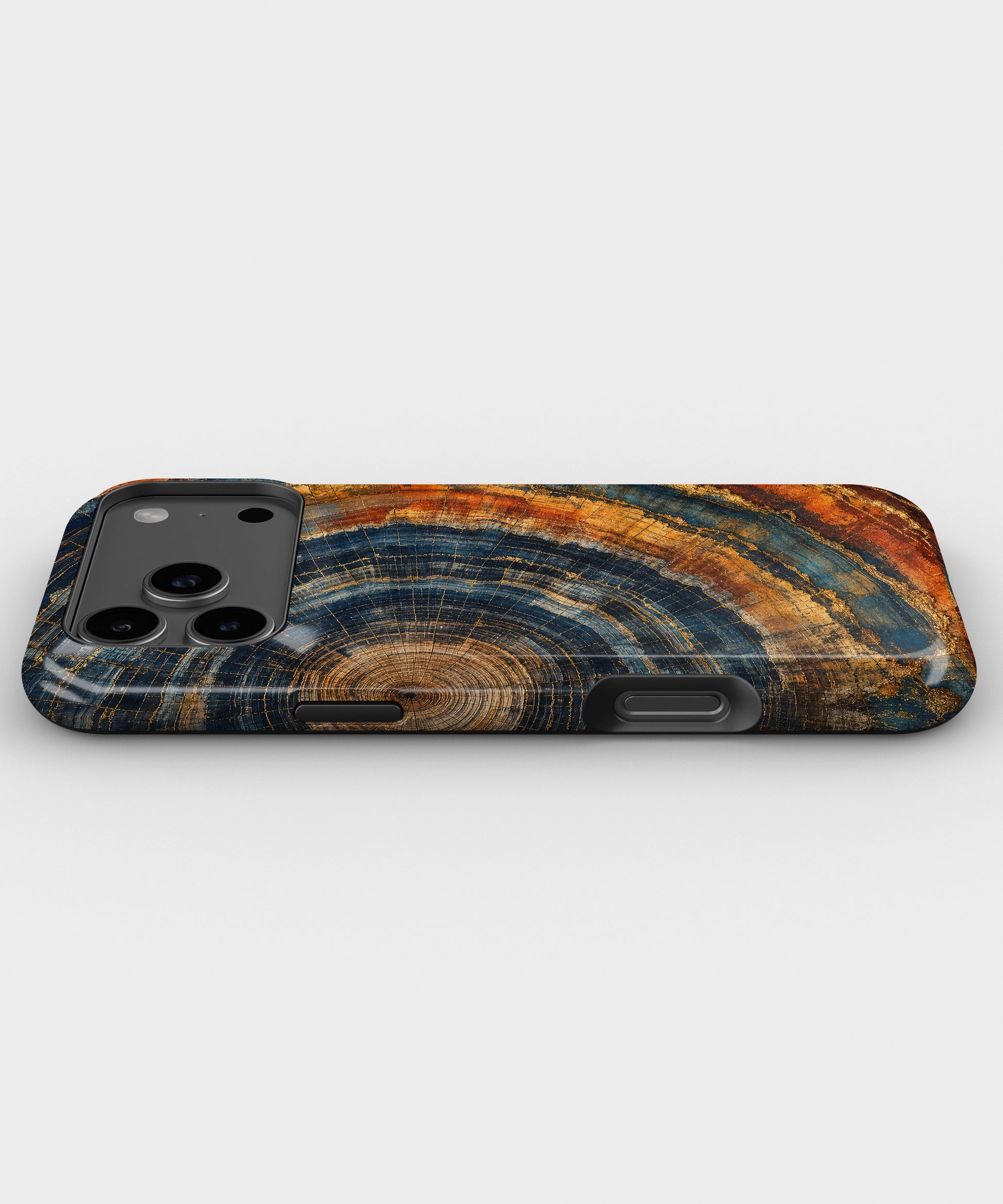 Blue rust gold tree ring mineral slice abstract tough iPhone case with raised camera and edge protection