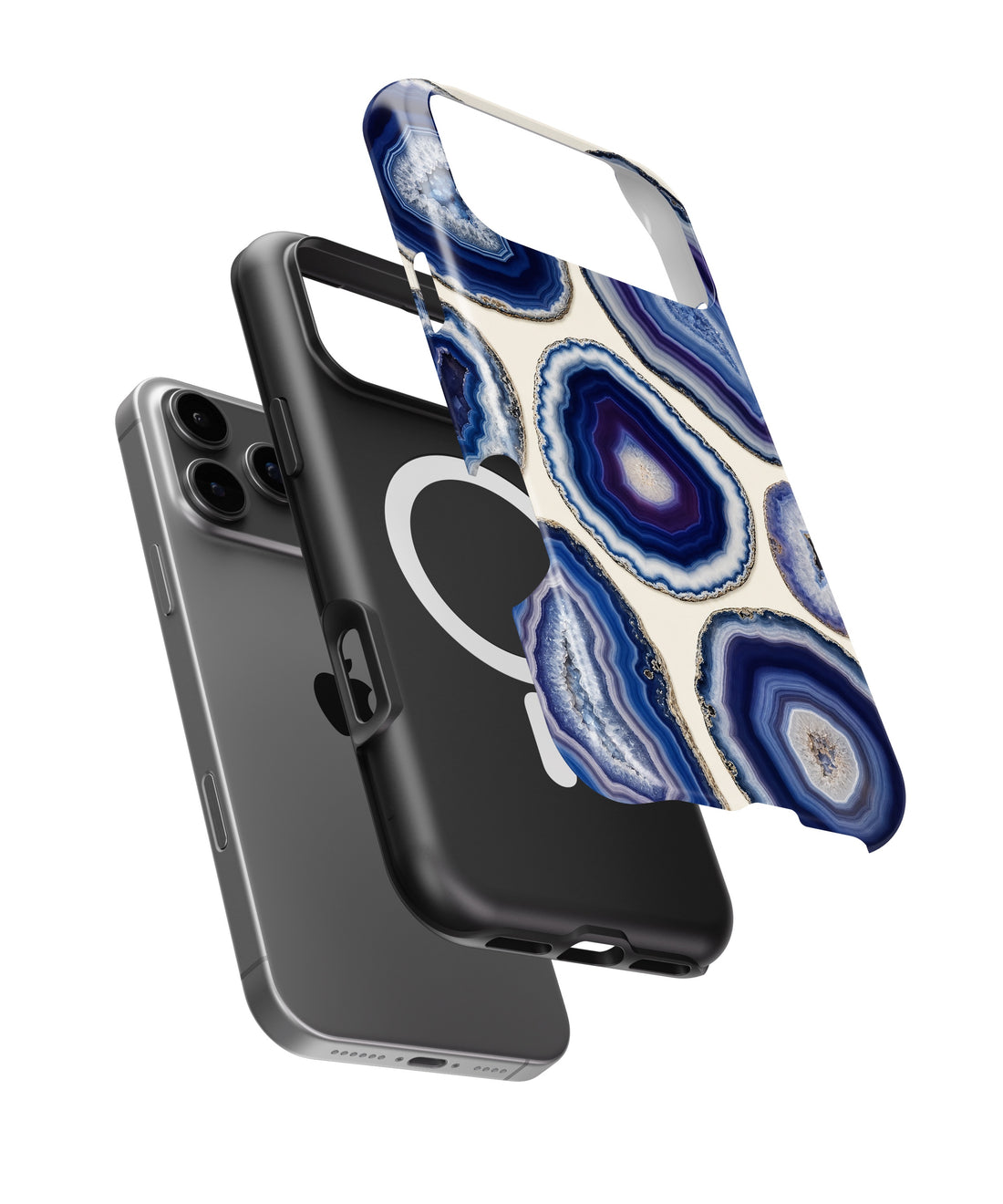 Blue violet agate geode slice collage shockproof MagSafe iPhone case for iPhone 17 Pro Max