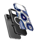 Blue violet agate geode slice collage iPhone case with built-in MagSafe magnetic ring