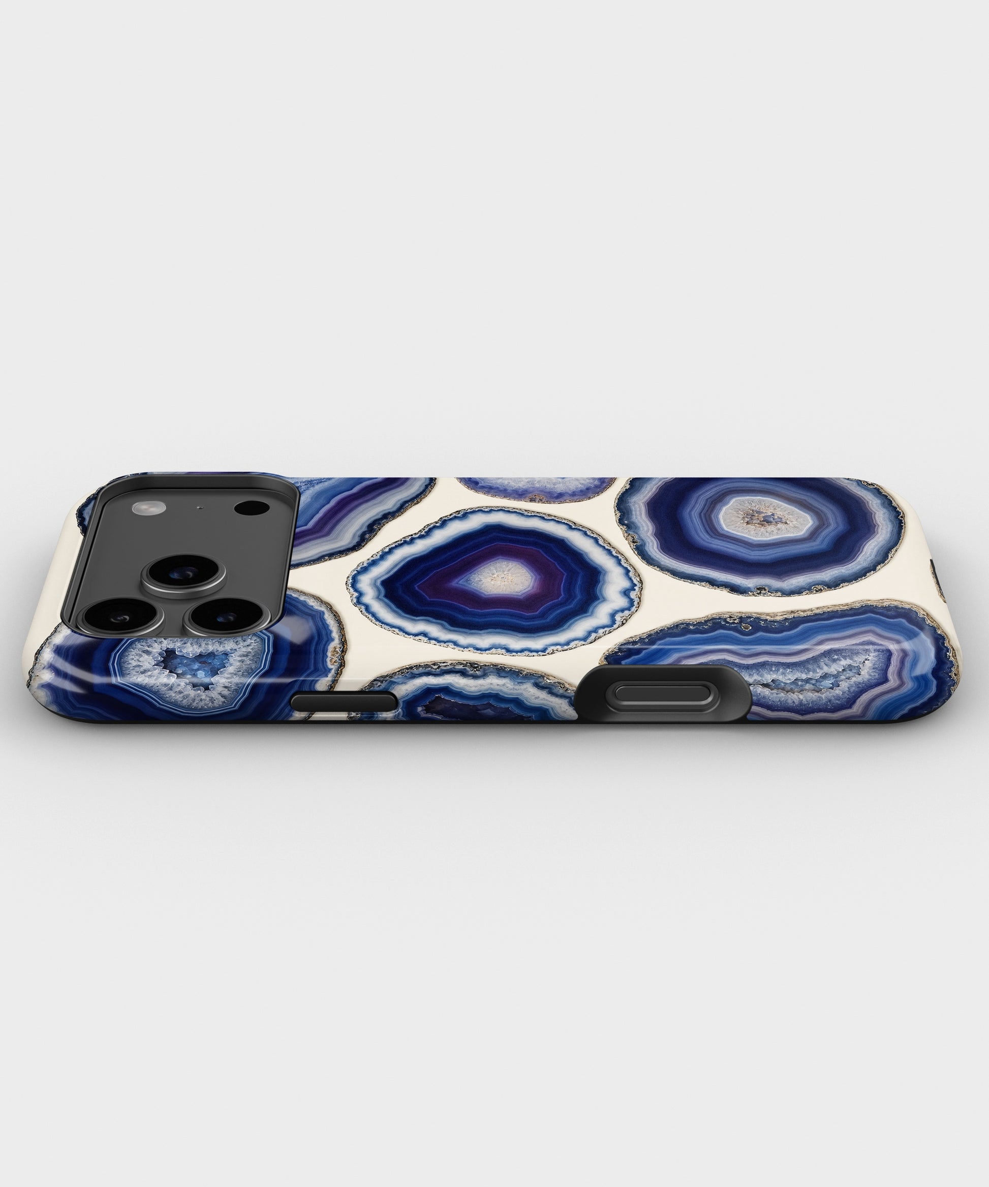 Blue violet agate geode slice collage tough iPhone case with raised camera and edge protection