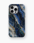 Deep blue marble with teal white and gold veins shockproof case for iPhone Pro Max models