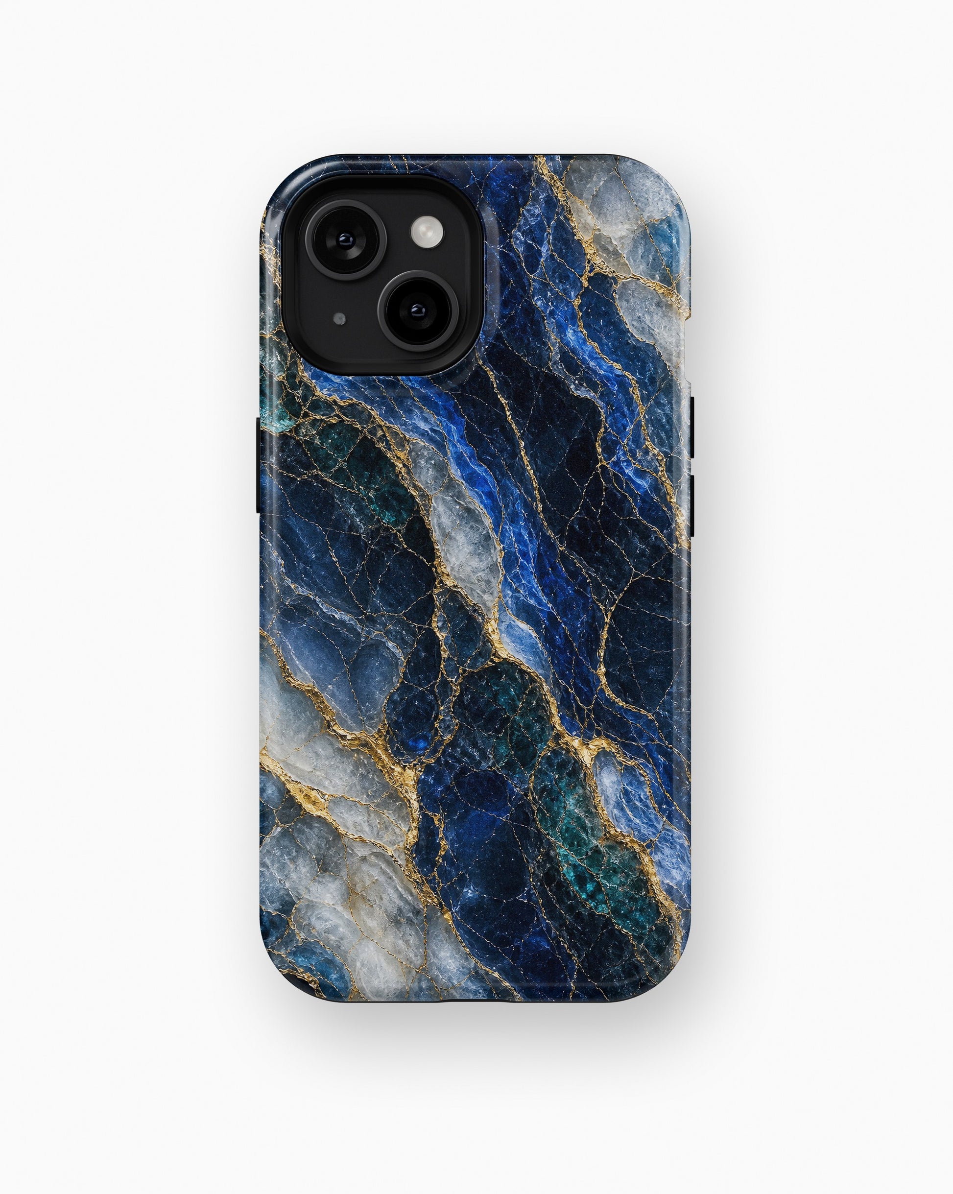 Deep blue marble with teal white and gold veins shockproof case for standard iPhone models