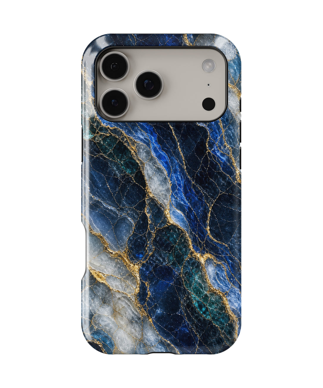 Deep blue marble with teal white and gold veins shockproof MagSafe iPhone case for iPhone 17 Pro Max