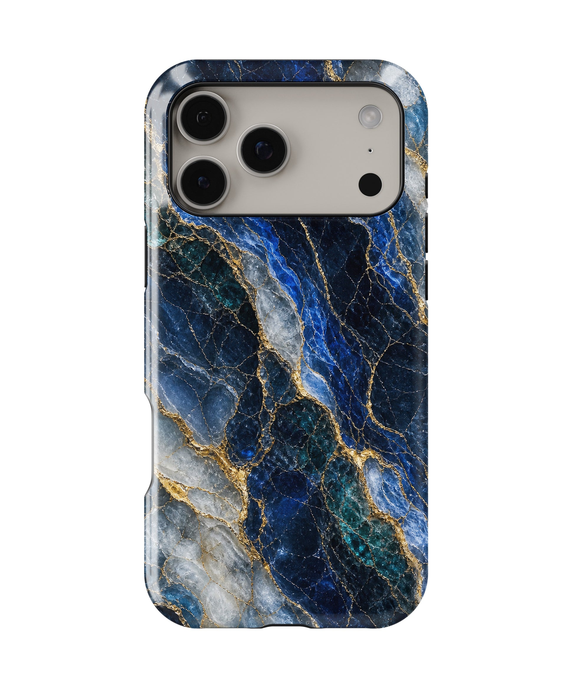 Deep blue marble with teal white and gold veins shockproof MagSafe iPhone case for iPhone 17 Pro Max