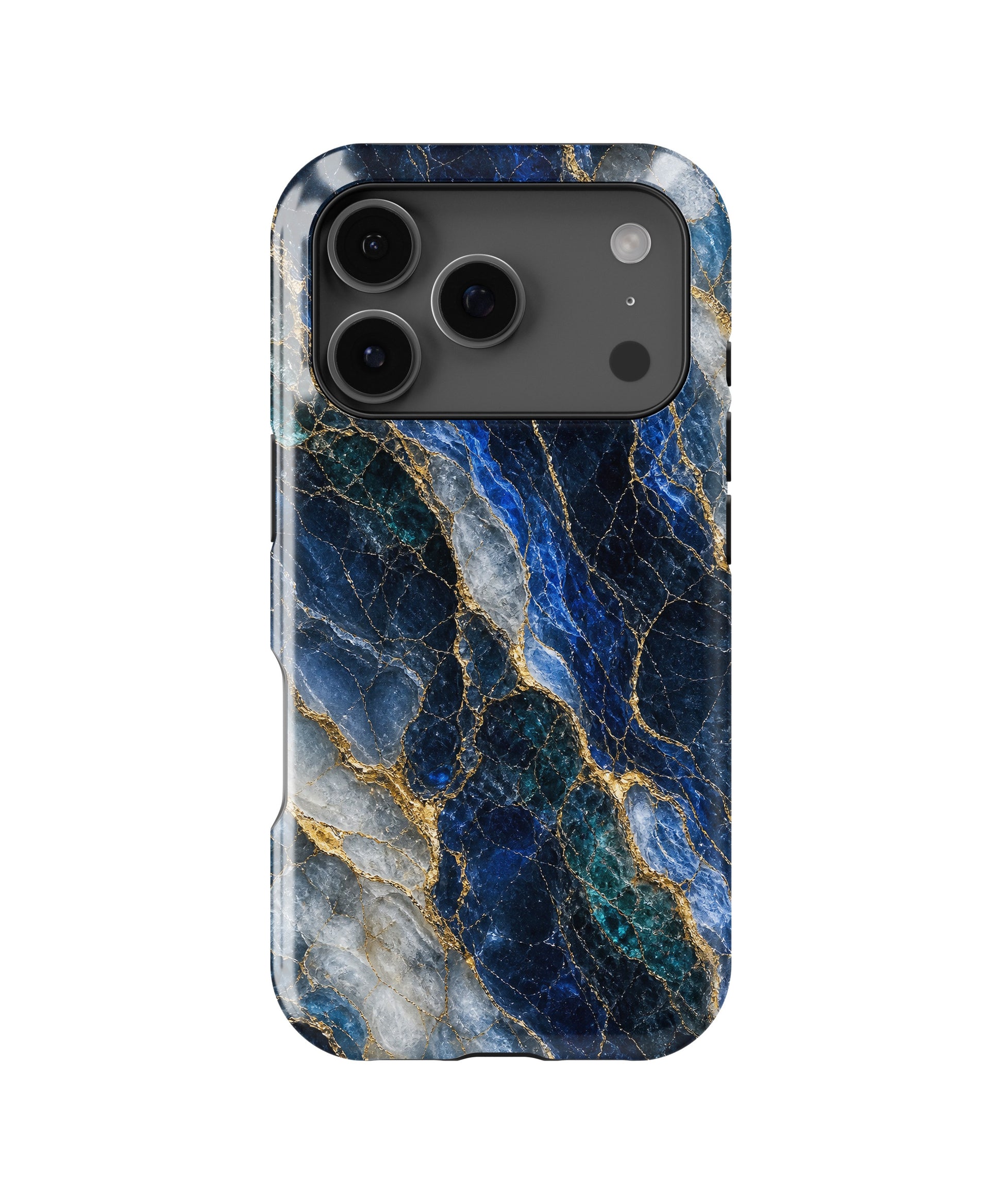 Deep blue marble with teal white and gold veins MagSafe iPhone tough case for iPhone 17 Pro