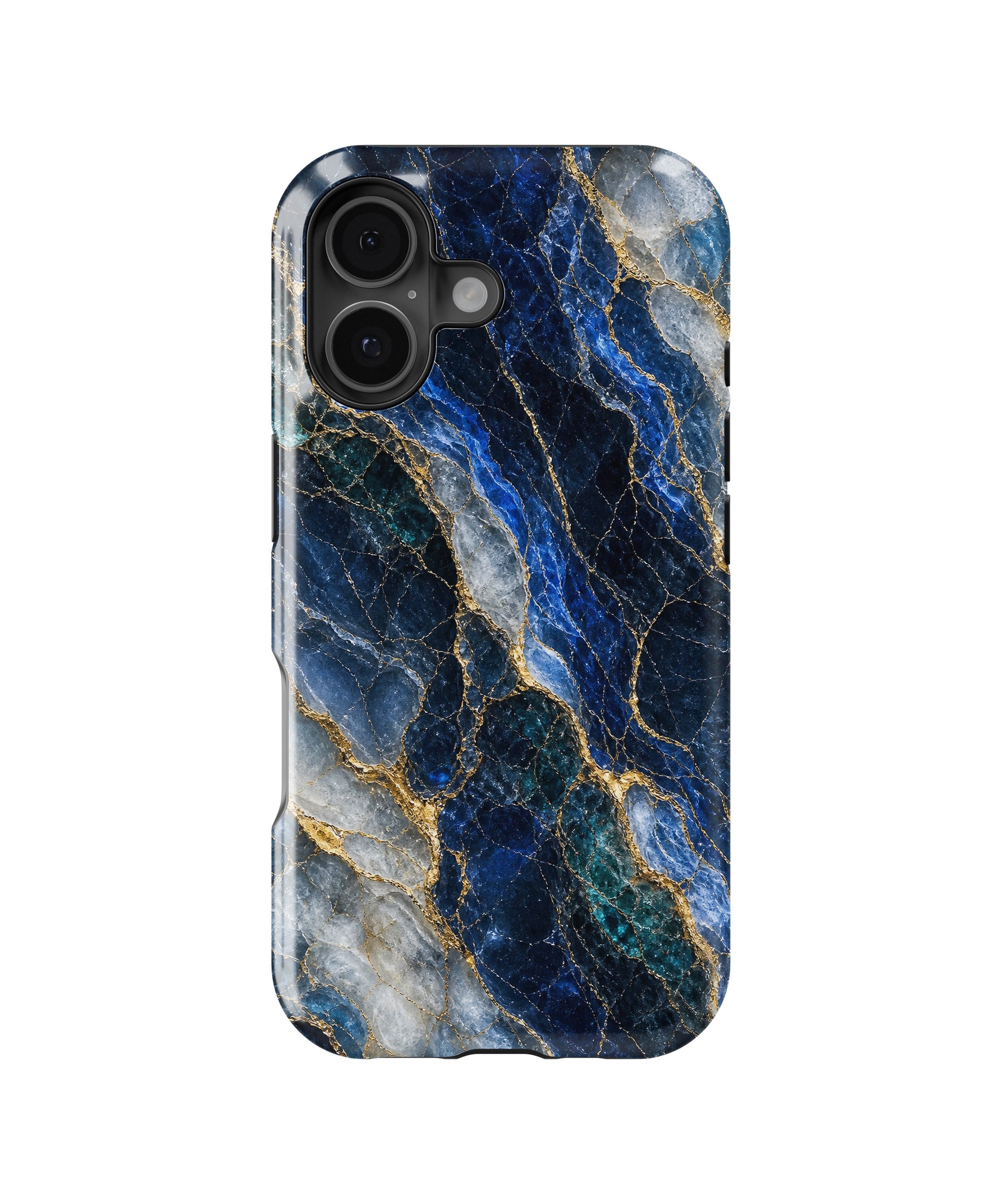 Deep blue marble with teal white and gold veins MagSafe iPhone tough case for iPhone 17