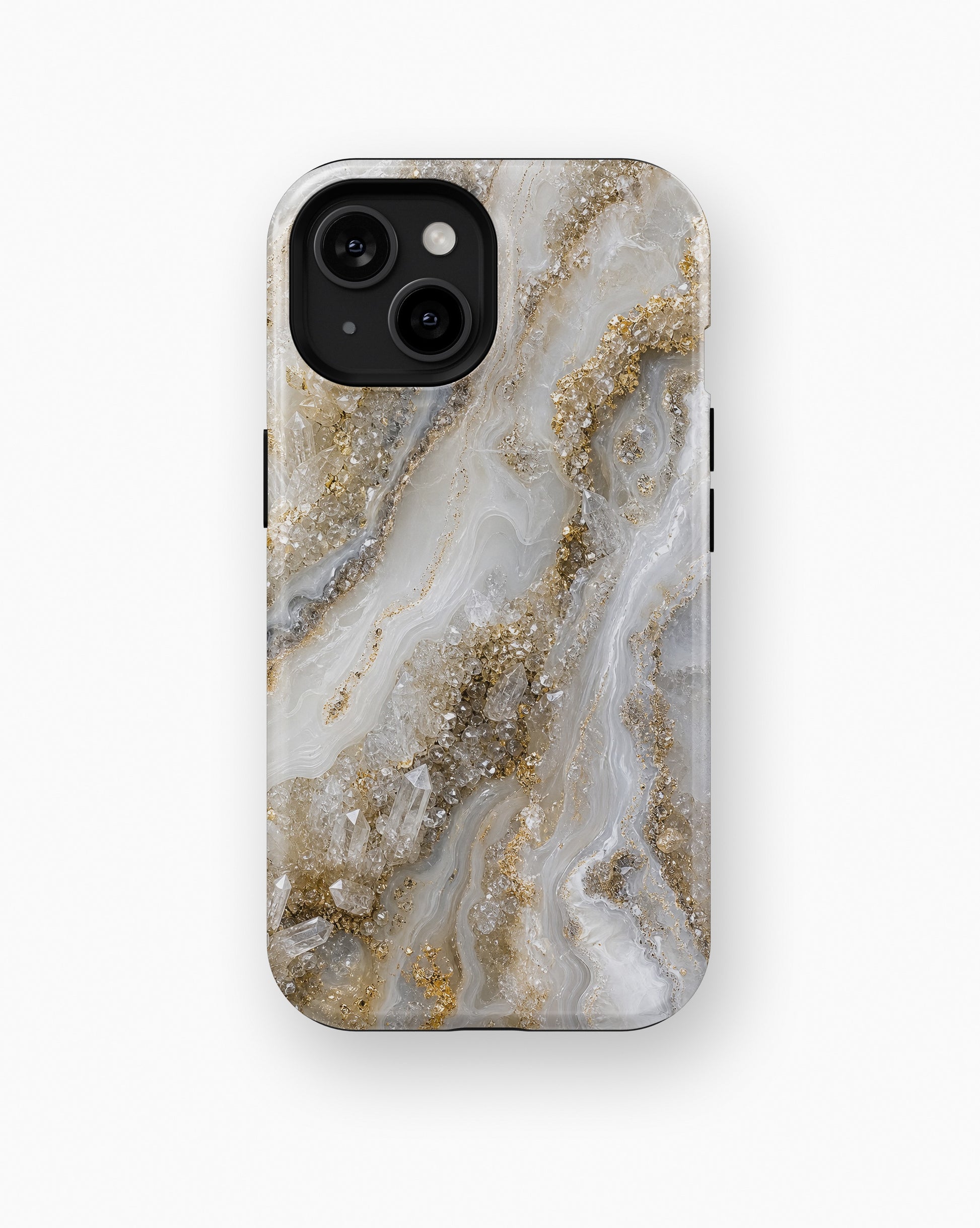 White gold clear quartz-inspired crystal geode shockproof case for standard iPhone models