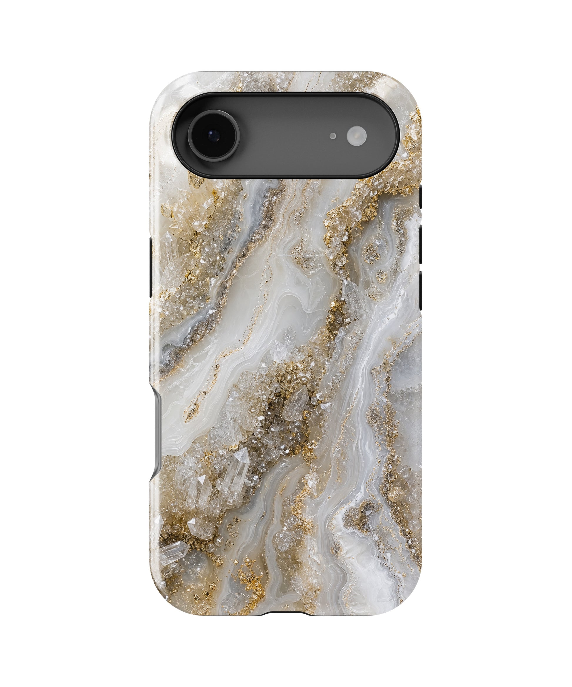 White gold clear quartz-inspired crystal geode MagSafe iPhone tough case for iPhone 17 Air