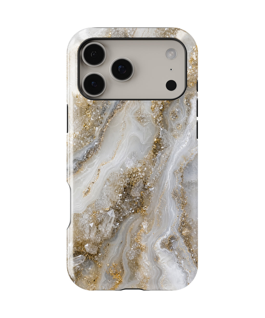 White gold clear quartz-inspired crystal geode shockproof MagSafe iPhone case for iPhone 17 Pro Max