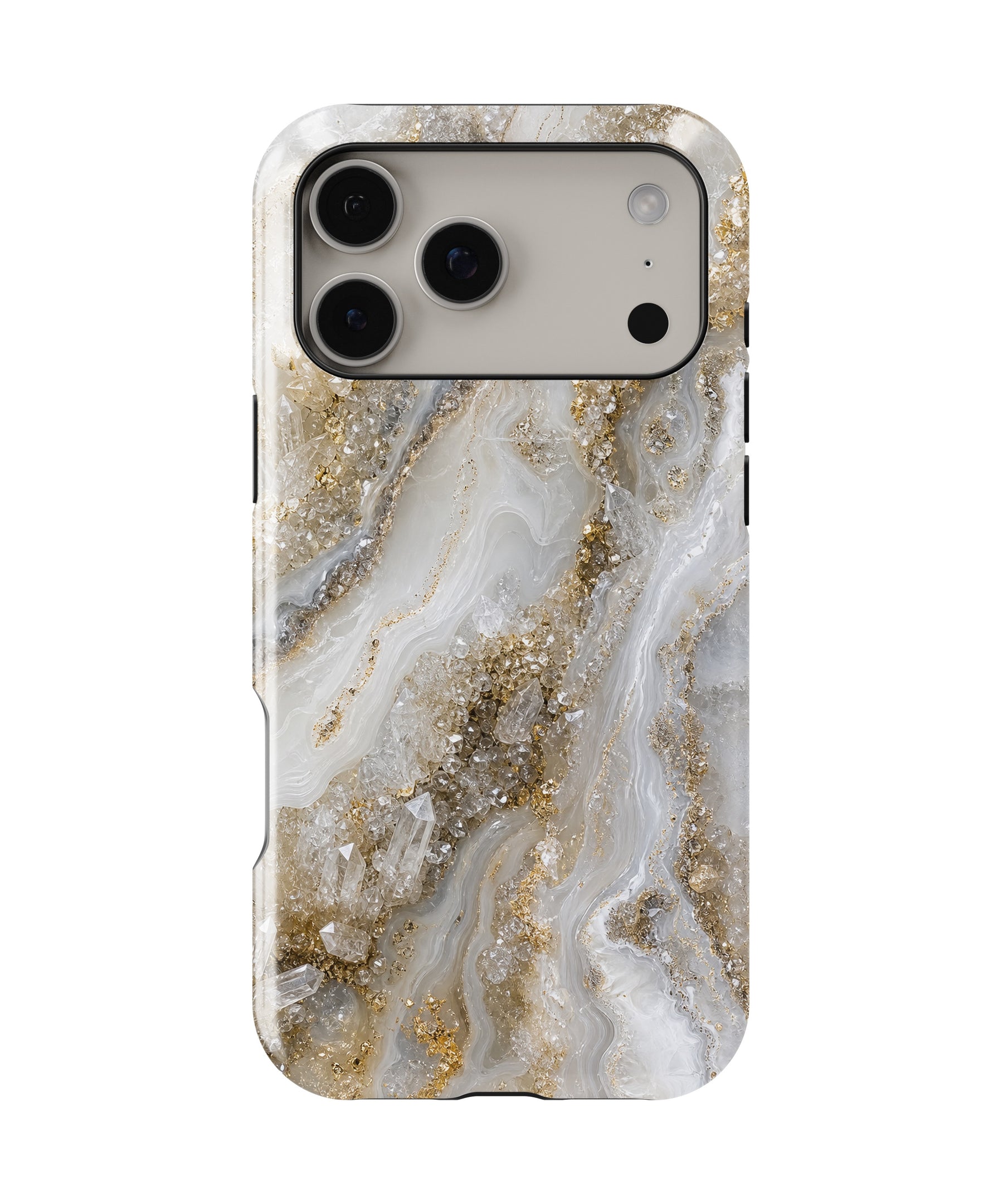 White Gold Clear Quartz Geode Art MagSafe iPhone Tough Case – Custom Name Option
