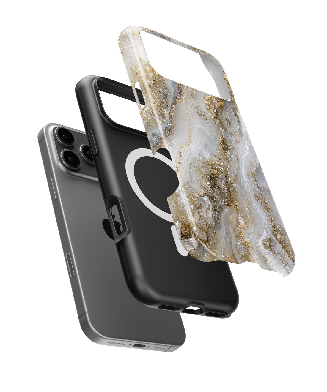 White gold clear quartz-inspired crystal geode shockproof MagSafe iPhone case for iPhone 17 Pro Max