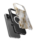 White gold clear quartz-inspired crystal geode iPhone case with built-in MagSafe magnetic ring