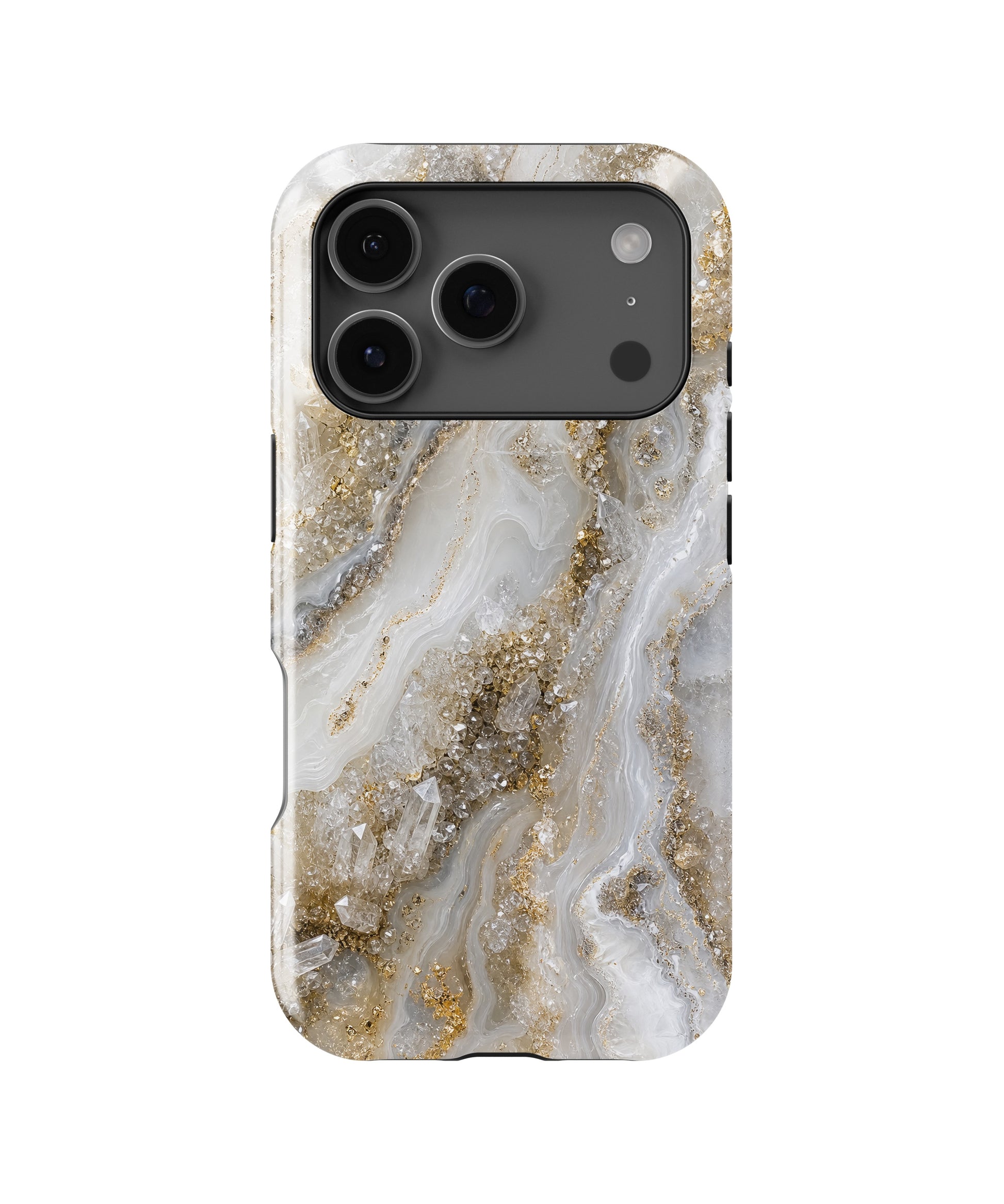 White gold clear quartz-inspired crystal geode MagSafe iPhone tough case for iPhone 17 Pro