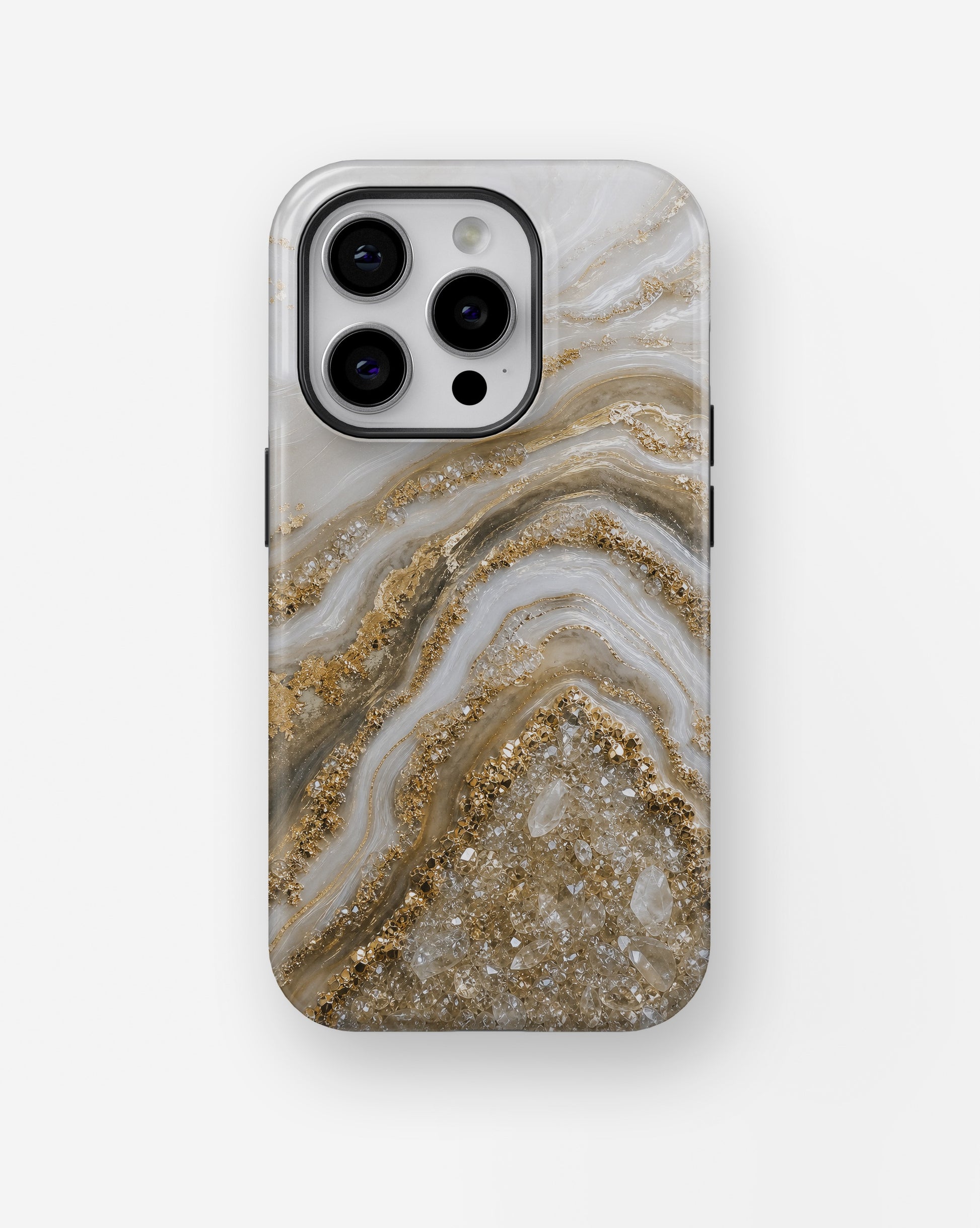 Pearl white gold taupe druzy geode shockproof case for iPhone Pro models