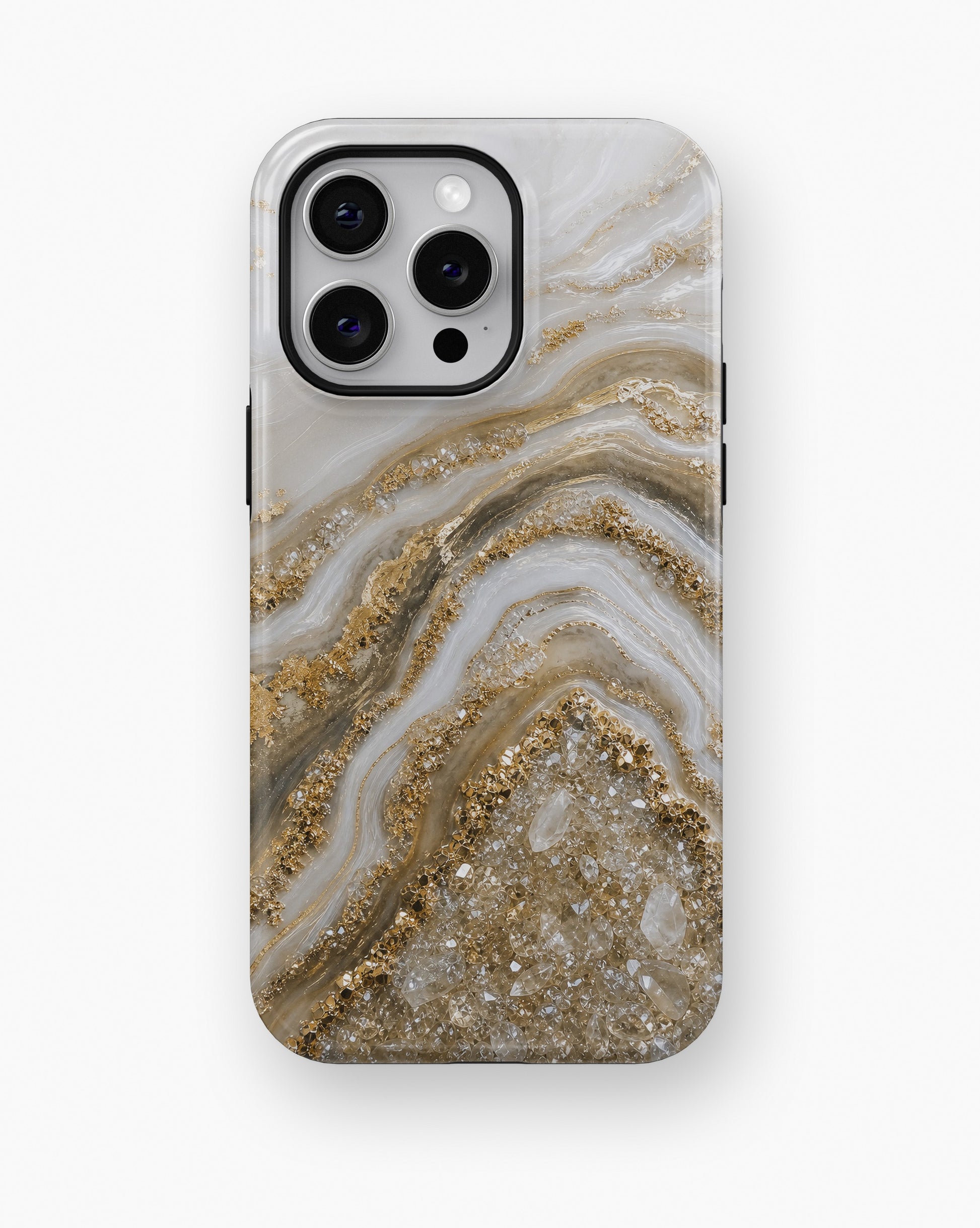 Pearl white gold taupe druzy geode shockproof case for iPhone Pro Max models