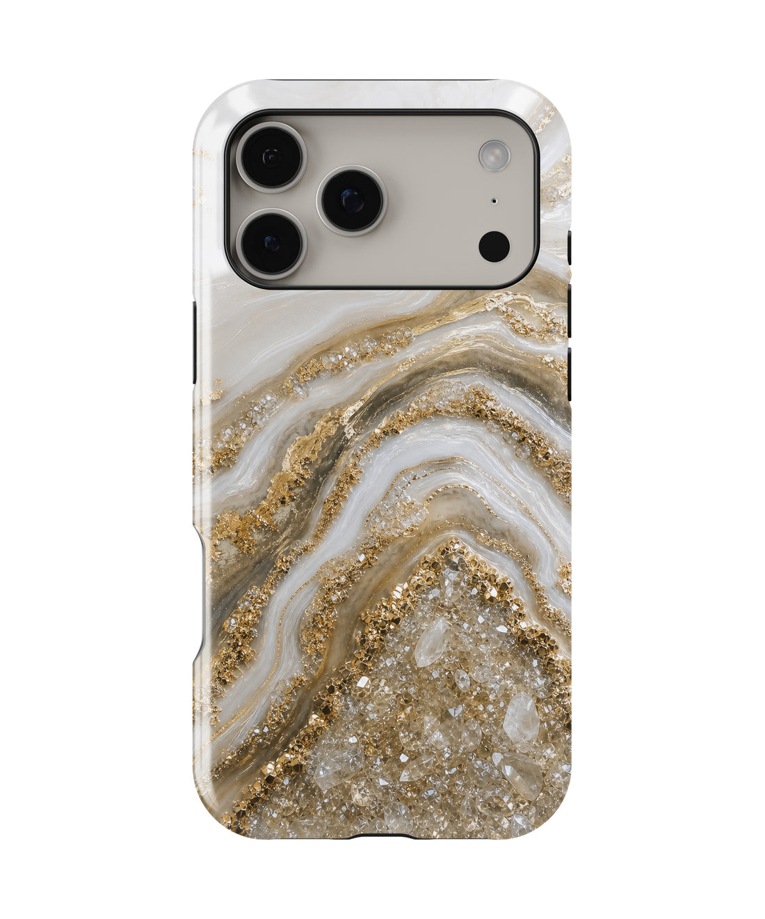 Pearl white gold taupe druzy geode shockproof MagSafe iPhone case for iPhone 17 Pro Max