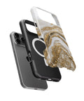Pearl white gold taupe druzy geode iPhone case with built-in MagSafe magnetic ring