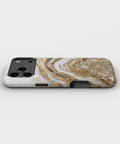 Pearl white gold taupe druzy geode tough iPhone case with raised camera and edge protection