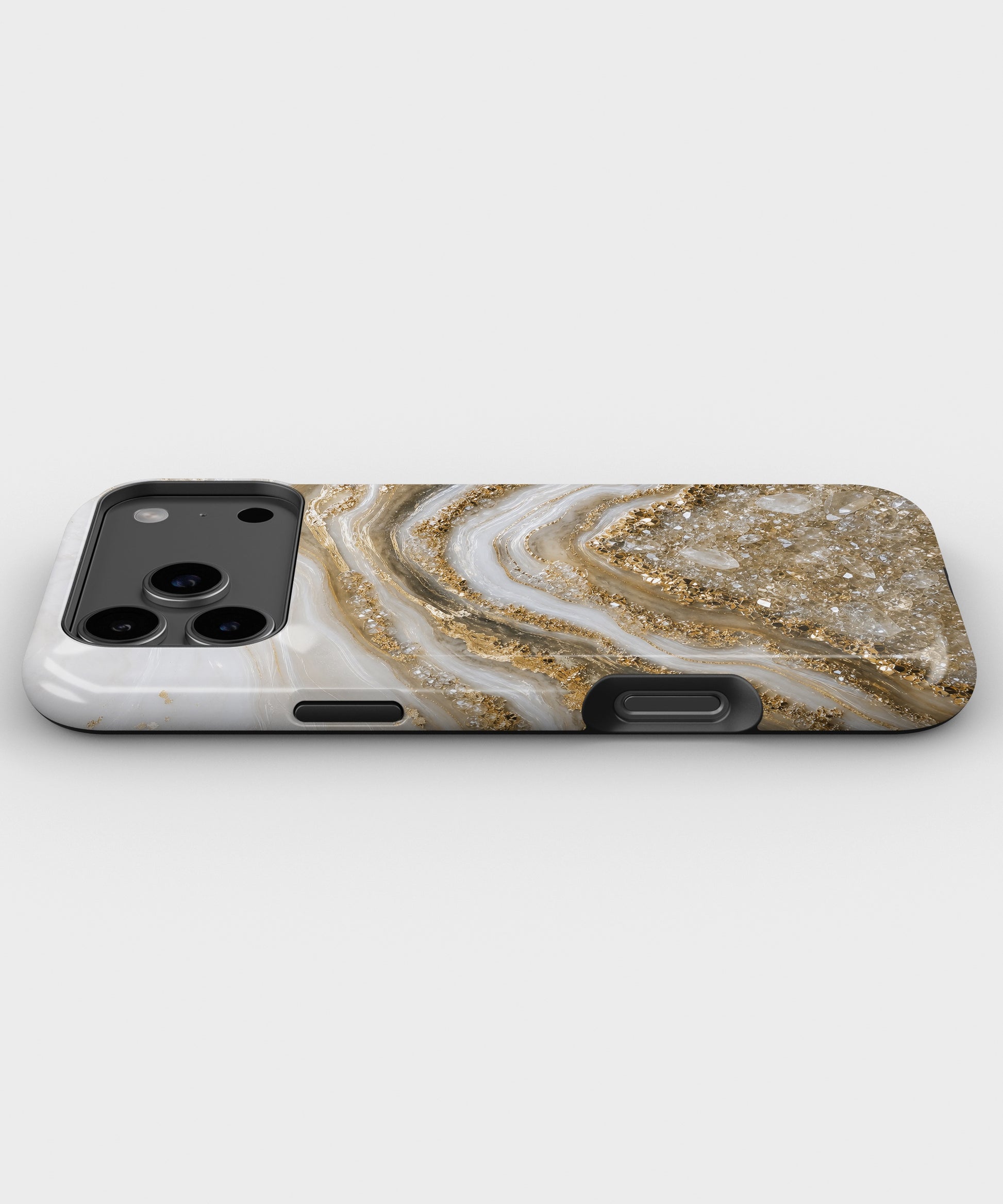 Pearl white gold taupe druzy geode tough iPhone case with raised camera and edge protection