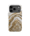 Pearl white gold taupe druzy geode MagSafe iPhone tough case for iPhone 17 Pro