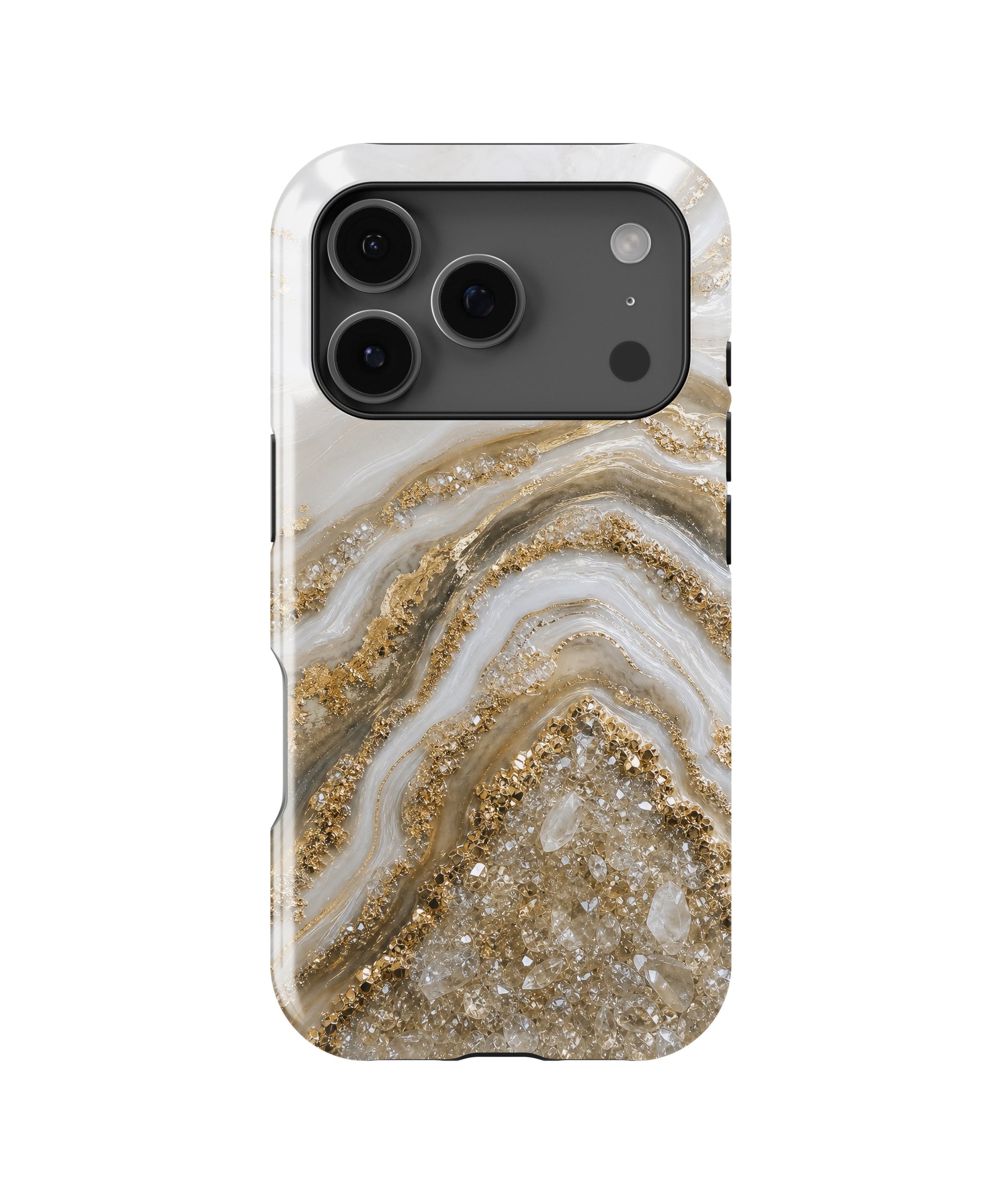 Pearl white gold taupe druzy geode MagSafe iPhone tough case for iPhone 17 Pro