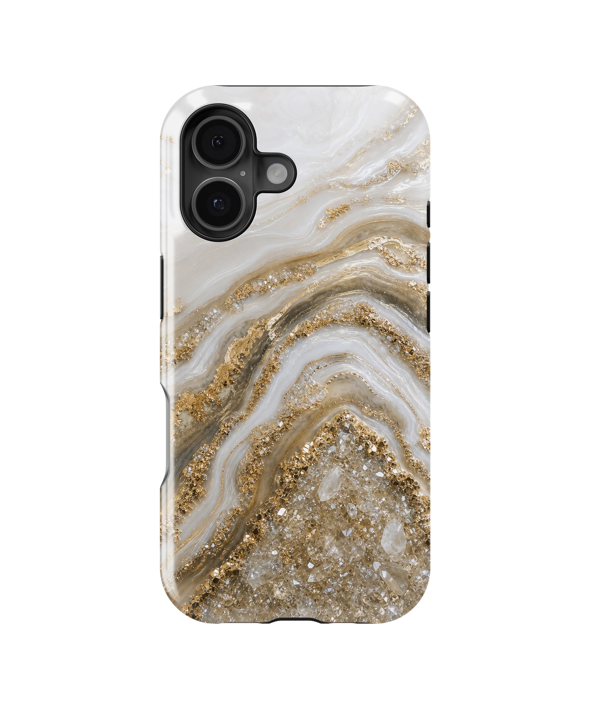 Pearl white gold taupe druzy geode MagSafe iPhone tough case for iPhone 17