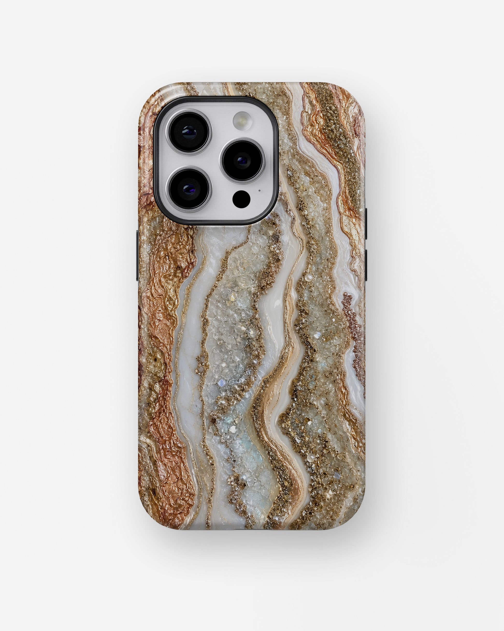 Pearl white copper rose-gold resin geode shockproof case for iPhone Pro models