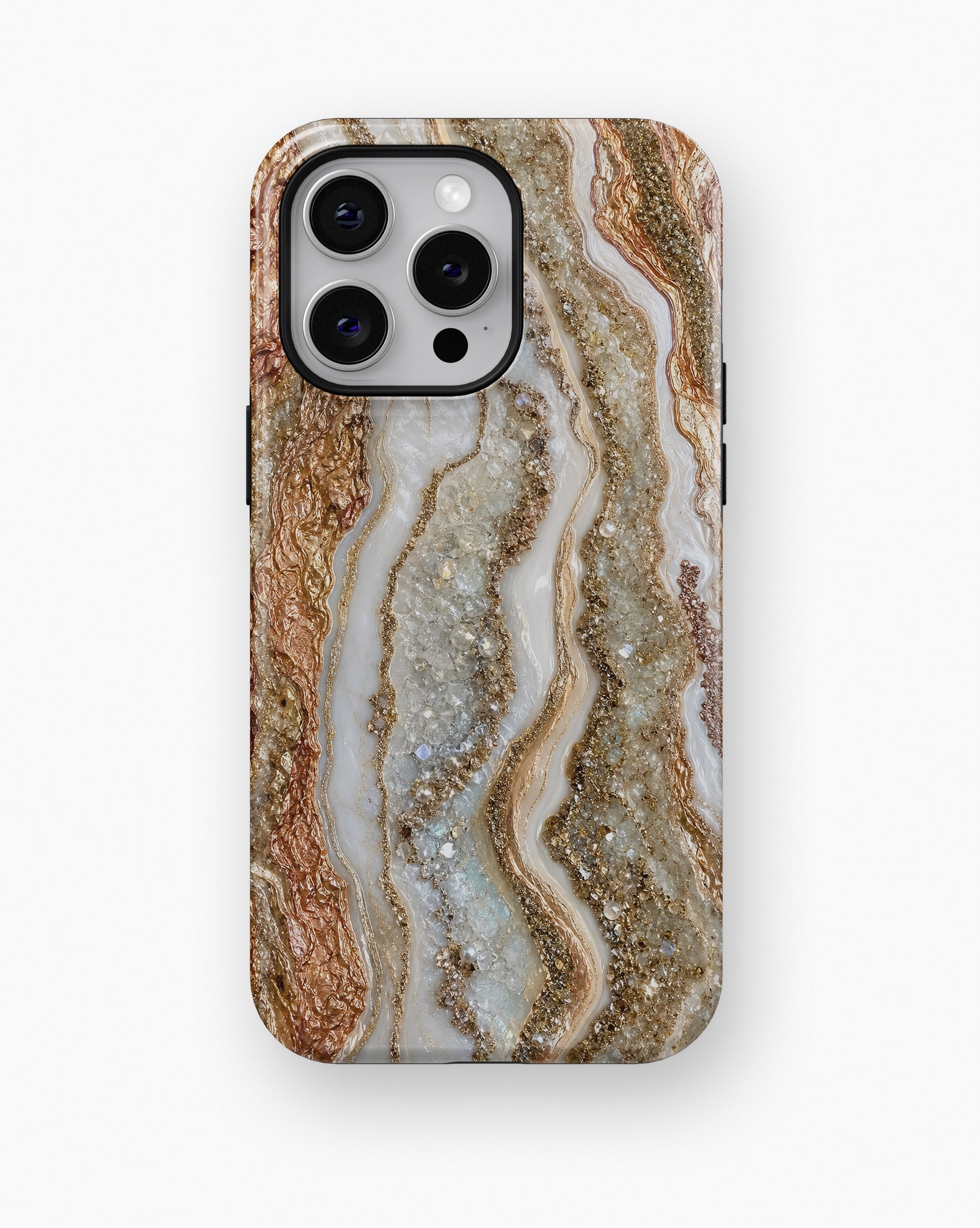 Pearl white copper rose-gold resin geode shockproof case for iPhone Pro Max models