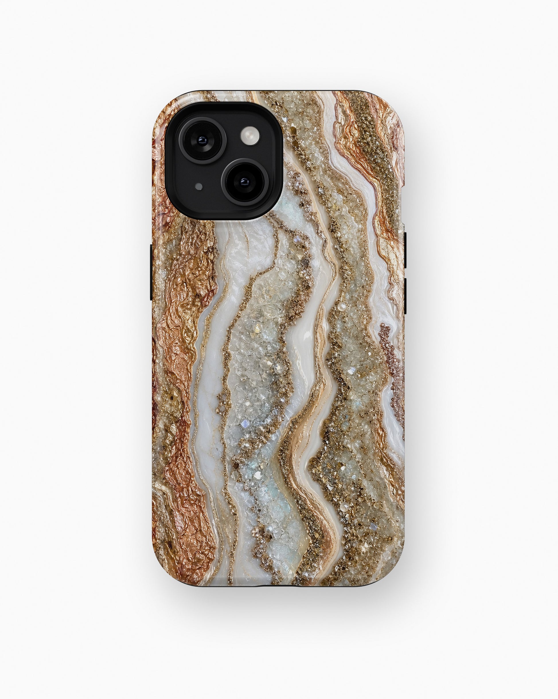 Pearl white copper rose-gold resin geode shockproof case for standard iPhone models