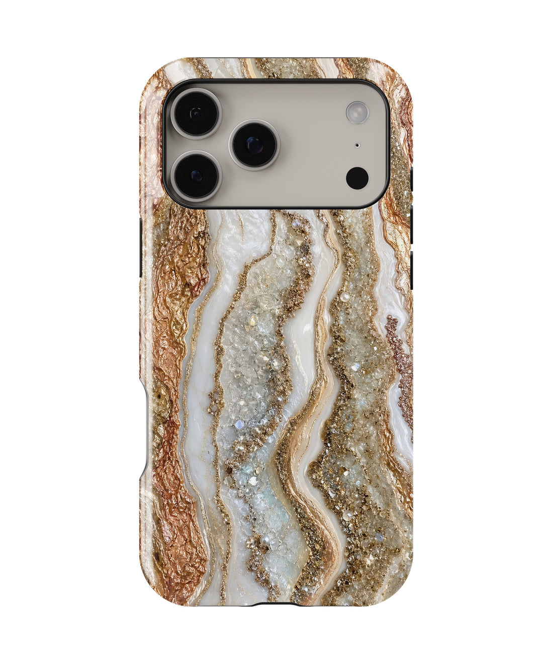 Pearl white copper rose-gold resin geode shockproof MagSafe iPhone case for iPhone 17 Pro Max