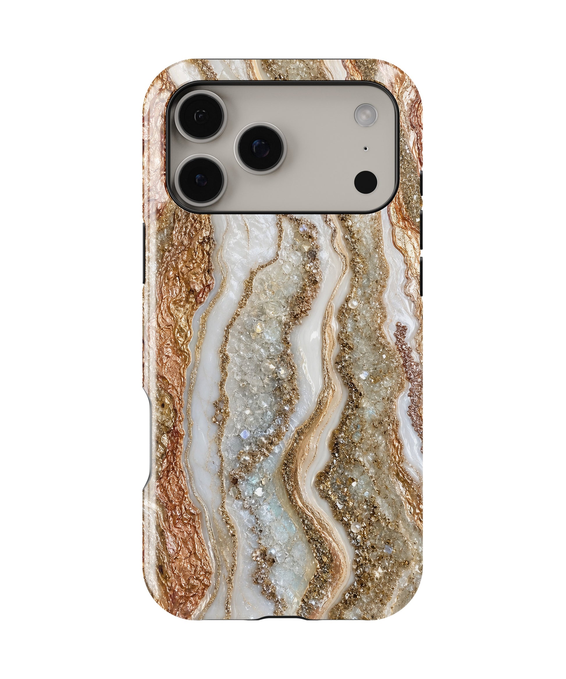 Pearl white copper rose-gold resin geode shockproof MagSafe iPhone case for iPhone 17 Pro Max