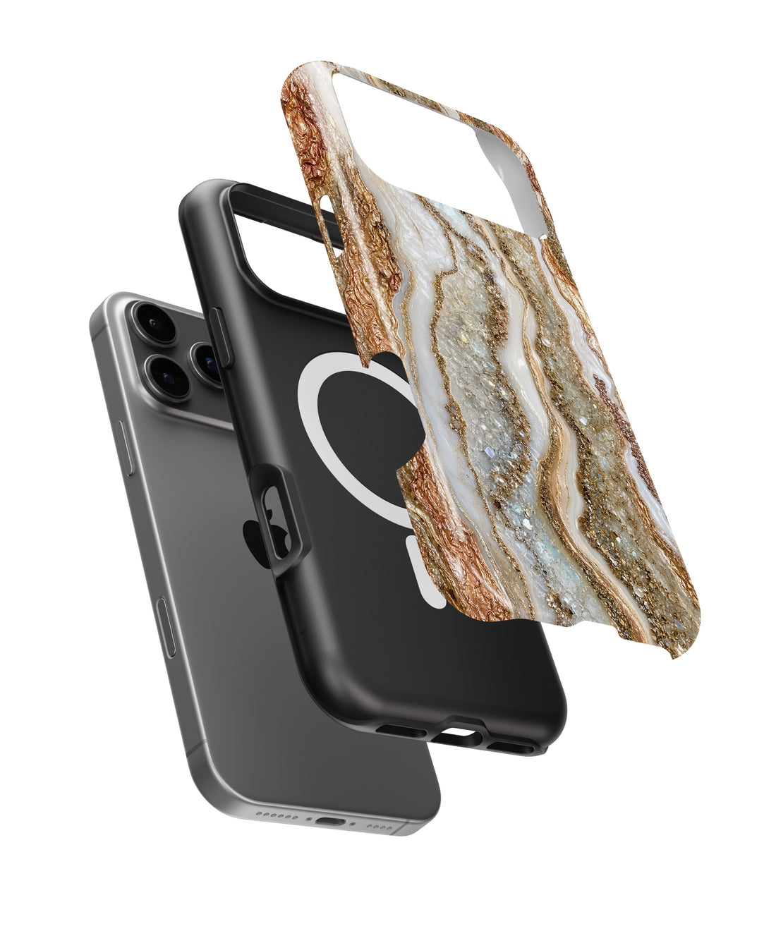 Pearl white copper rose-gold resin geode shockproof MagSafe iPhone case for iPhone 17 Pro Max