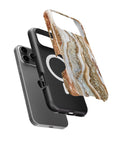 Pearl white copper rose-gold resin geode iPhone case with built-in MagSafe magnetic ring
