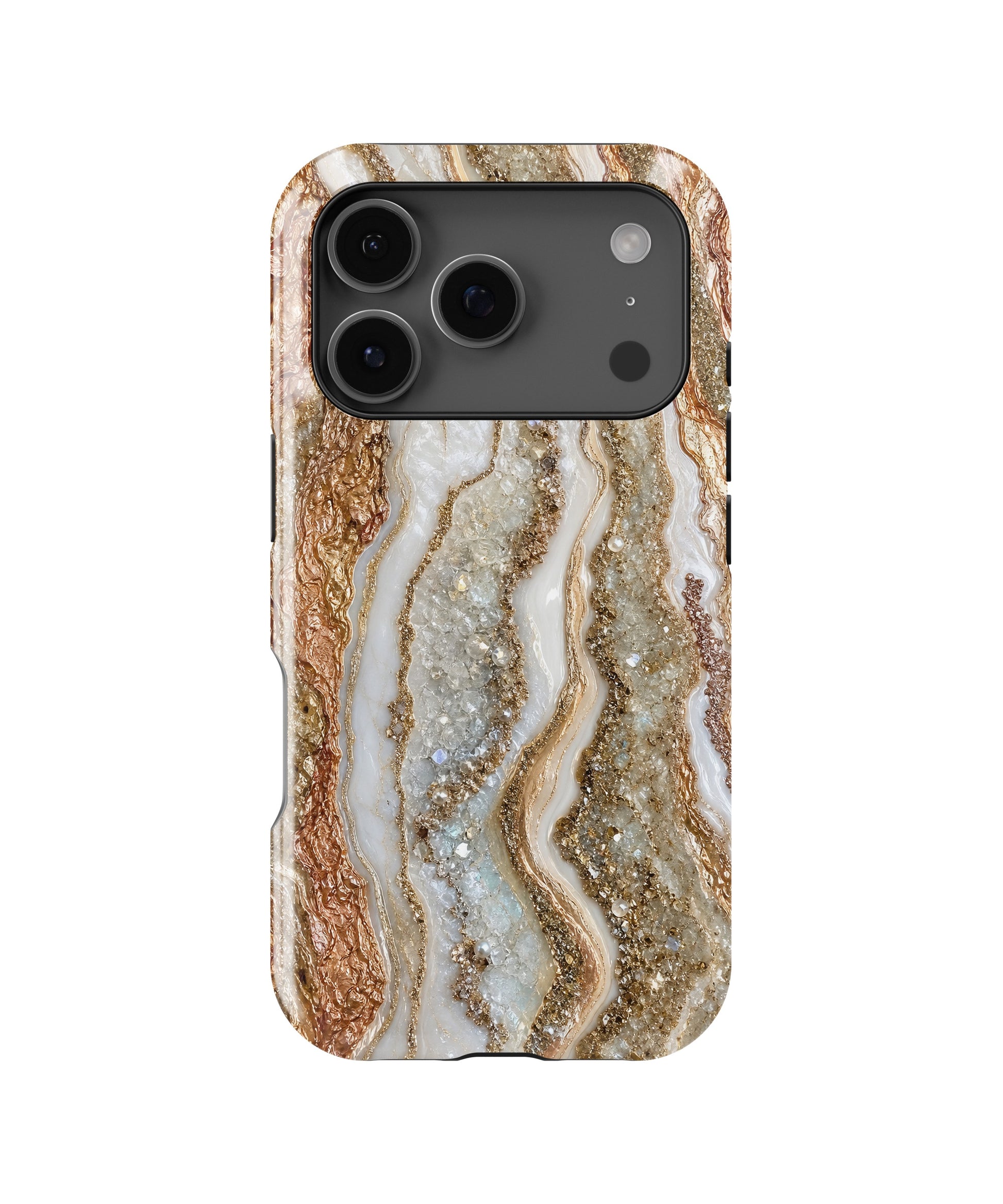 Pearl white copper rose-gold resin geode MagSafe iPhone tough case for iPhone 17 Pro